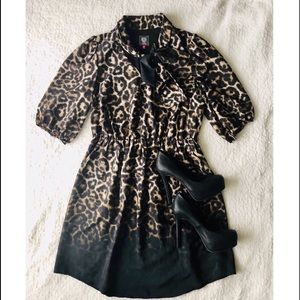 Vince Camuto Leopard Print Tie Front Shirt Dress